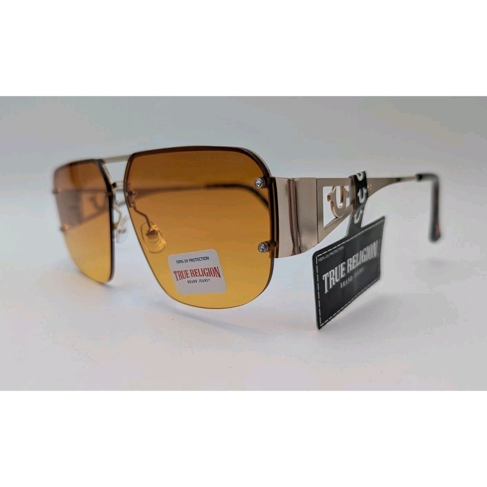 TRUE‎ RELIGION Gold Aviator Sunglasses Cutout Symbol Logos TR12604-D1T-NW-Y